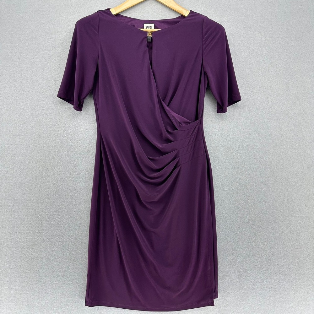 Anne Klein Faux Wrap Dress Rich Purple Ruched Women's 4 Cocktail Wedding Partyβ